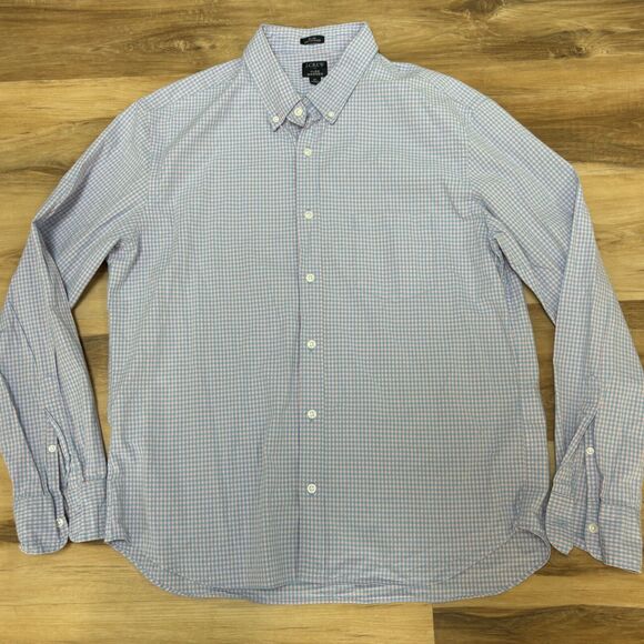 J Crew Shirt Mens XL Button Down Pink Blue Plaid Slim Untucked Flex Washed - Picture 1 of 10